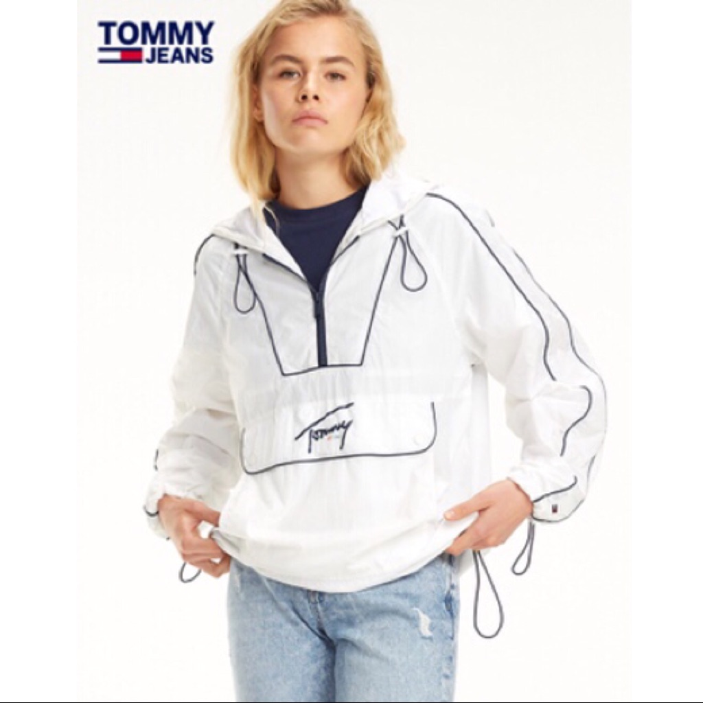 New Tommy Hilfiger White Logo 1/2 Zip Jacket W/ Piping Detail S